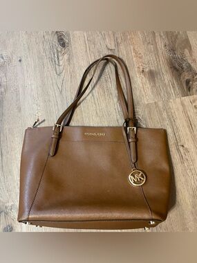Michael Kors Cognac Leather Saffiano Tote with MK Charm